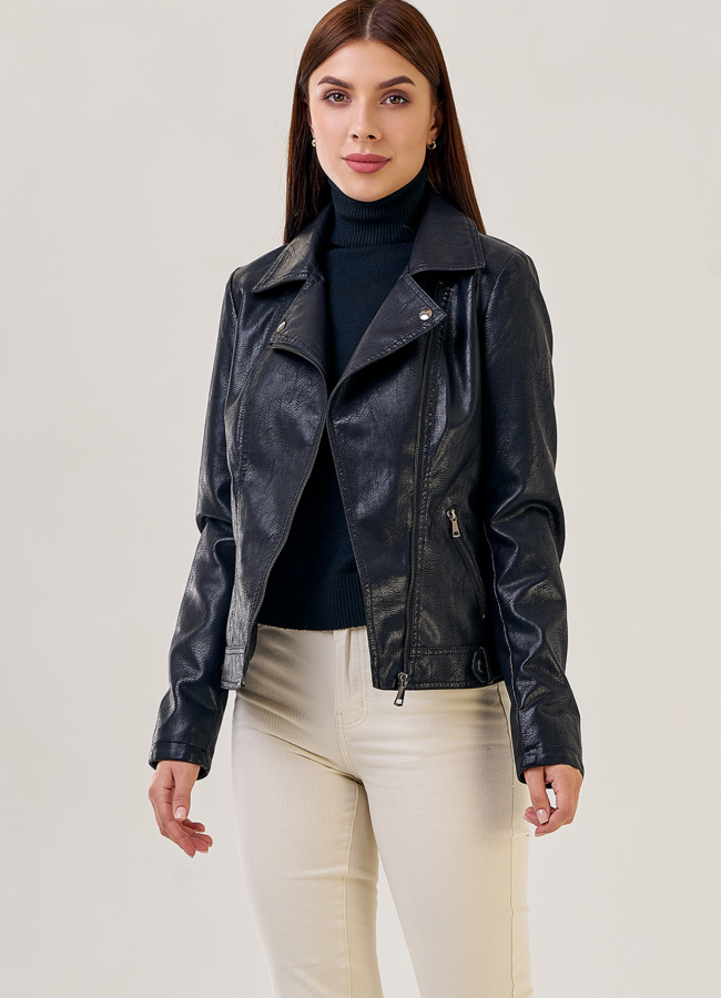 Классическая женская куртка косуха из эко кожи модель № 20639 универмаг малина