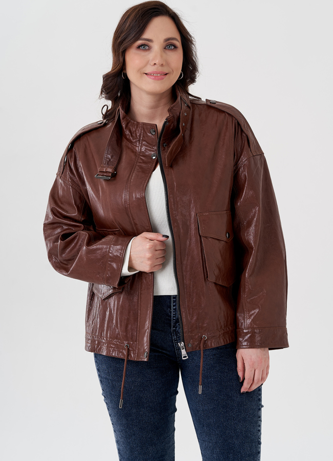 Куртка из натуральной кожи коричневого цвета модель № 24095 универмаг малина