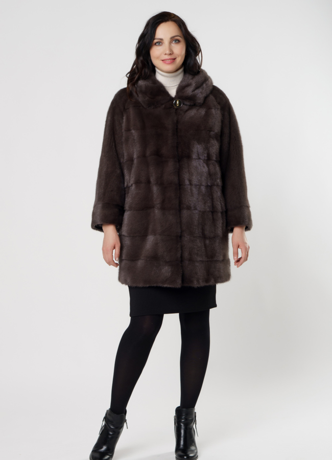 Шуба из норки в цвете капучино с капюшоном модель № 8010 универмаг малина