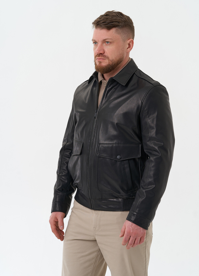 Мужская куртка из натуральной кожи черного цвета  модель № 30068 универмаг малина Мужская куртка из натуральной кожи черного цвета  модель № 30068 универмаг малина
