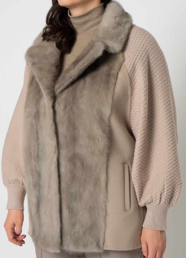 Кардиган бежевого цвета с отделкой из норки модель № 21665 универмаг малина