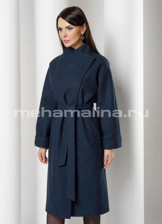 фото Пальто темно-синее с воротником, на кнопках, рукав 7/8 модель № 2463