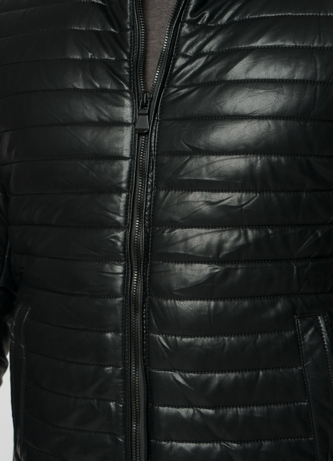 Мужской пуховик из эко кожи с отделкой из норки модель № 21944 универмаг малина