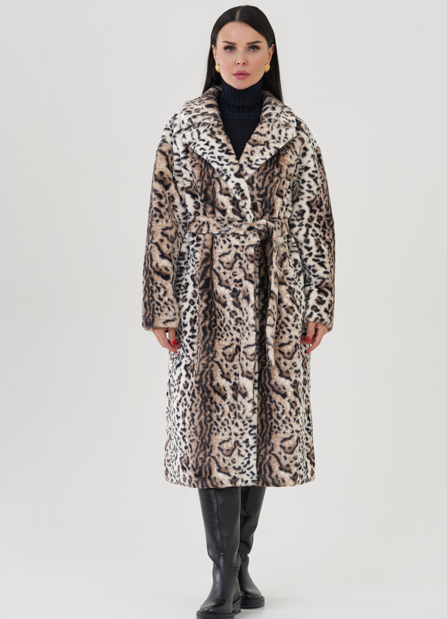 Шуба из эко меха с принтом модель № 24911 меха малина