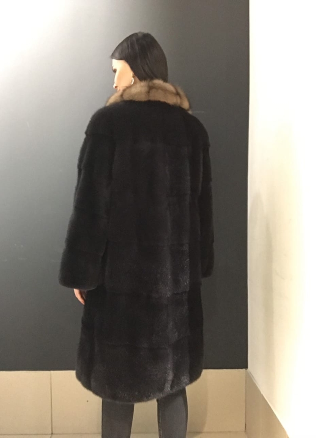 фото Пальто женское из норки с английским воротником из куницы модель № S-760