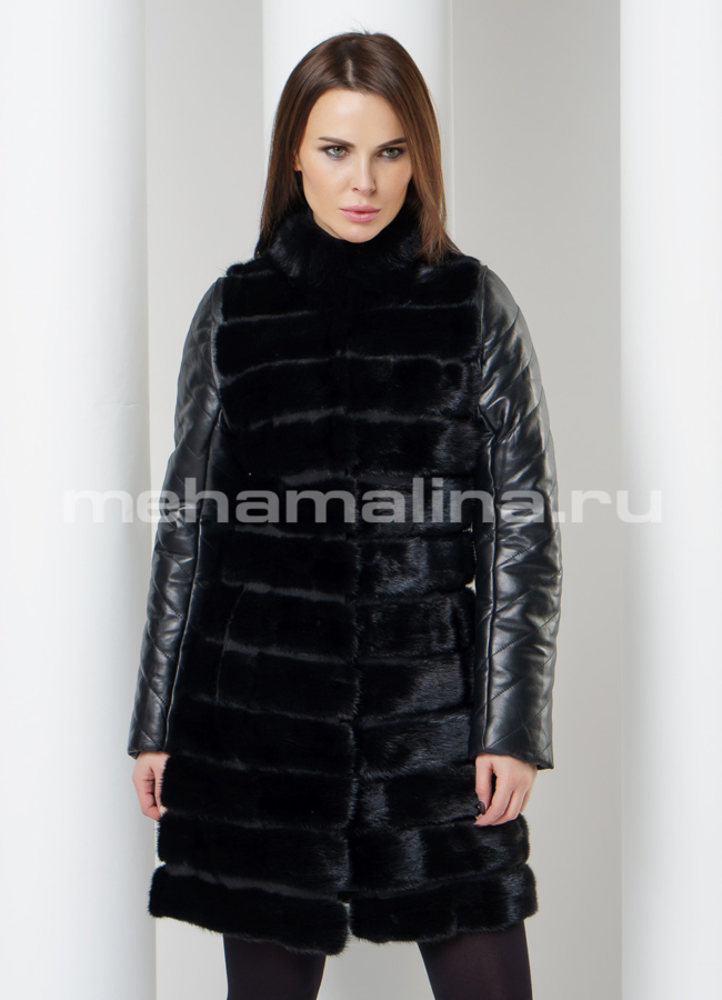 Френч с кожаными рукавами модель № K-398 универмаг малина