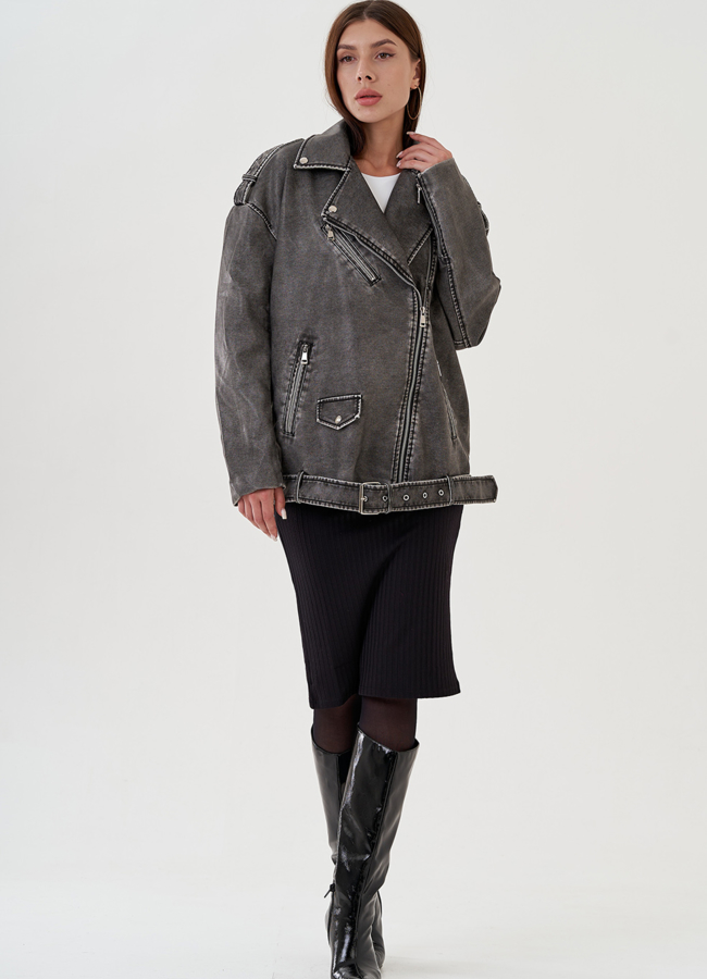 Куртка косуха женская оверсайз  модель № 81208 меха малина