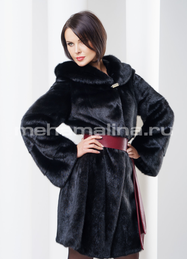 Шуба норка приталенная, с капюшоном модель № S-263 универмаг малина
