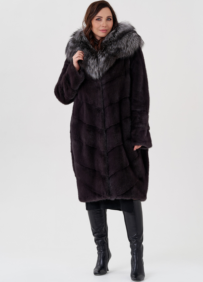 фото Шуба - баллон из норки с чернобуркой модель № 23949