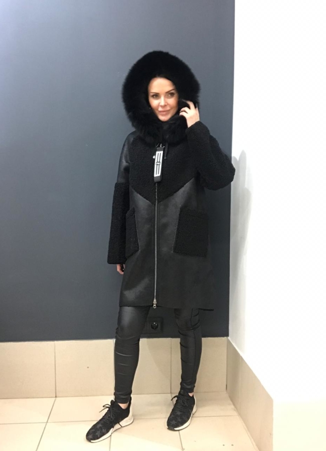 Дубленка с песцом, цвет черный модель № 9508 в рассрочку