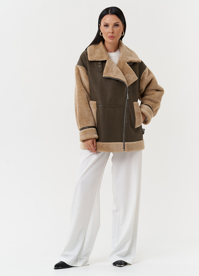 Оверсайз дубленка из эко кожи модель № 28533 в кредит