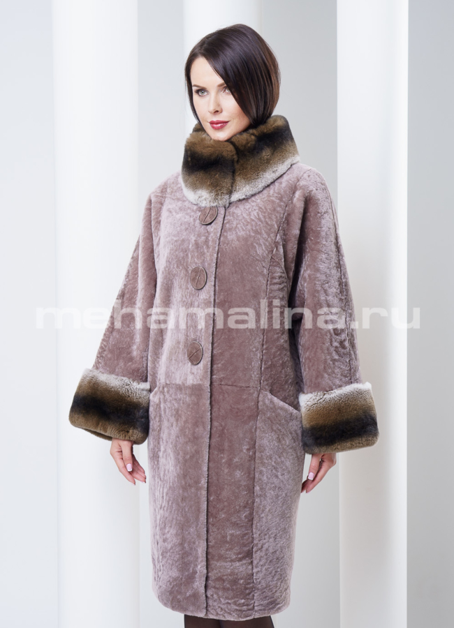 Шуба из мутона с оформлением rex модель № S-288 меха малина