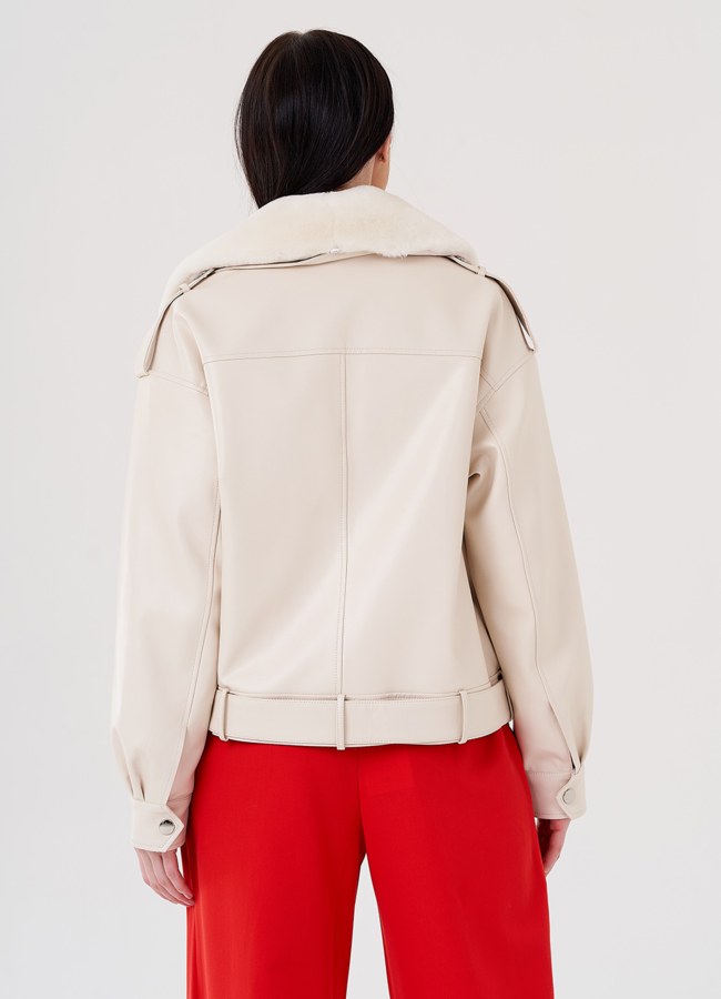 Куртка из эко кожи на утеплителе с натуральным мехом модель № 2273 универмаг малина