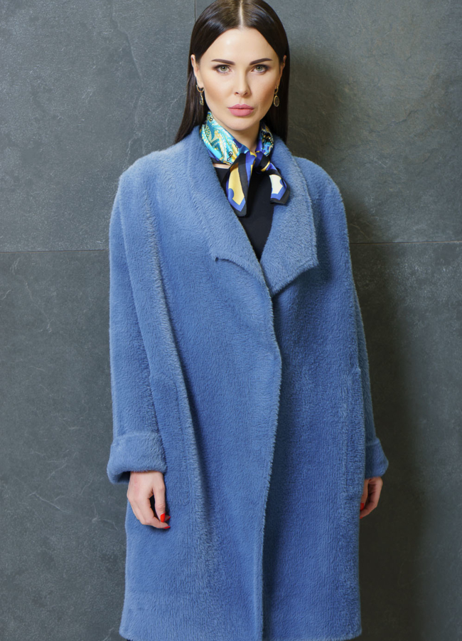 Пальто из микроворса модель № 1311 меха малина