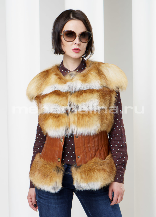 Жилет из лисы с кожей модель № M-46 универмаг малина