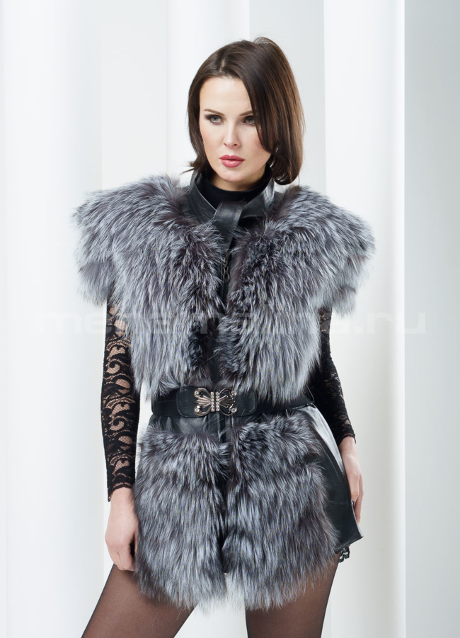 Меховая жилетка на поясе модель № M-32 меха малина