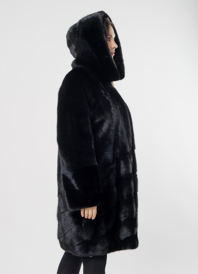 Шуба баллон из норки с капюшоном модель № 3018 универмаг малина