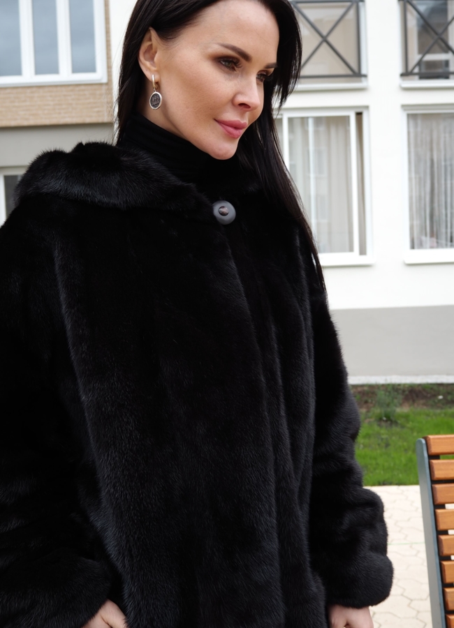 Пальто меховое из скандинавской норки оверсайз модель № S-763 в кредит