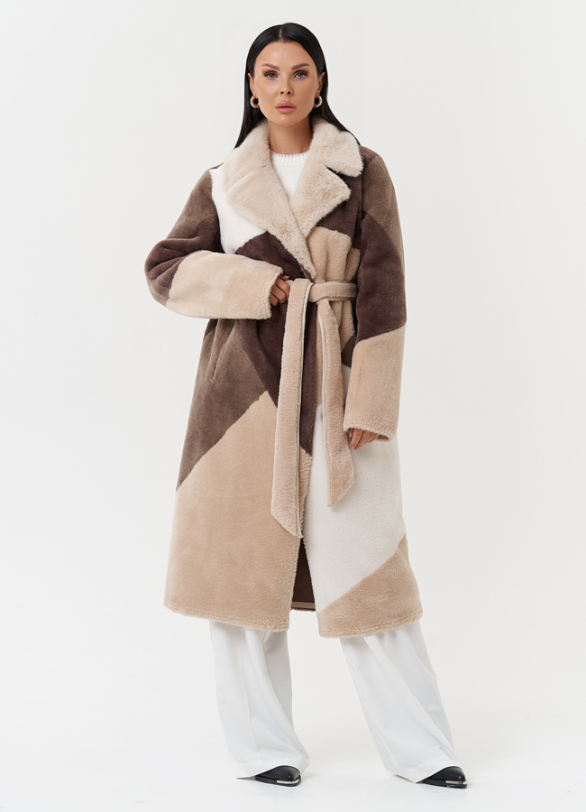 Двухсторонняя дубленка с английским воротником модель № 27775 меха малина