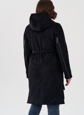 Полупальто из эко замши на утеплителе с капюшоном