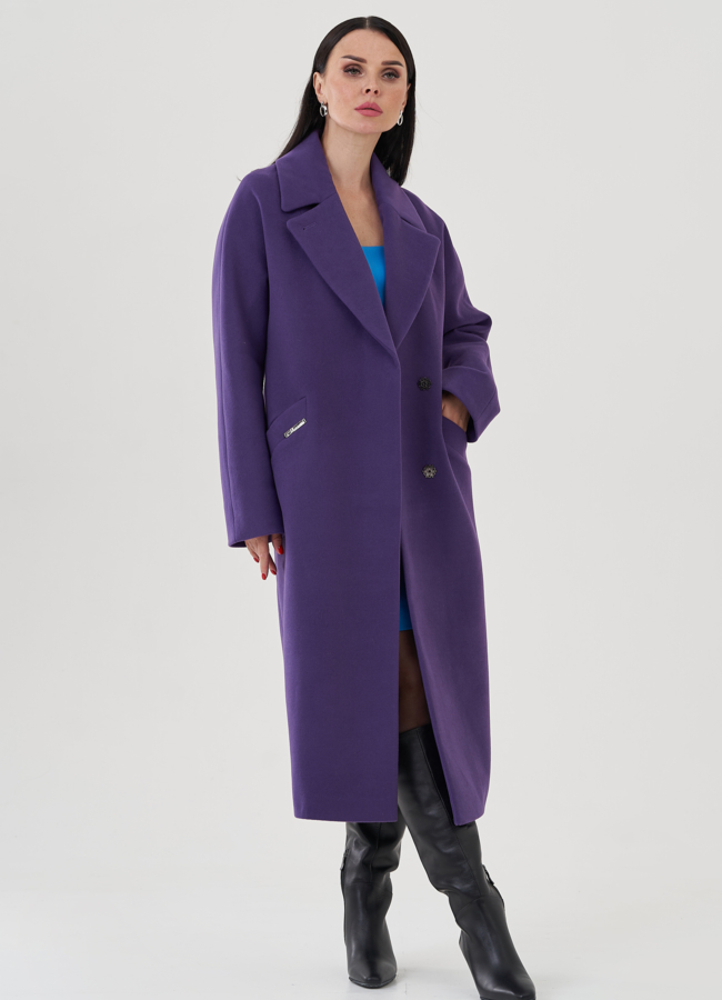 Пальто фиолетового цвета с английским воротником модель № 24712 универмаг малина