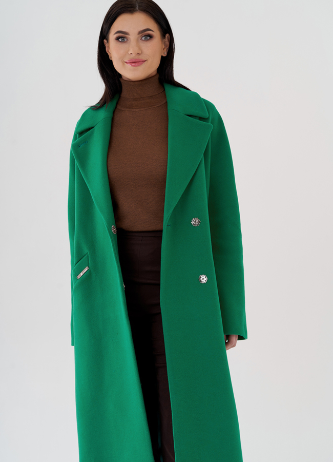 Длинное женское пальто в зеленом цвете модель № 24293 универмаг малина