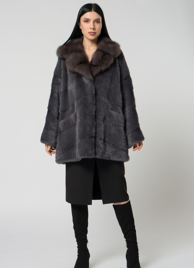 фото Короткая шуба из норки с английский воротником модель № 1504