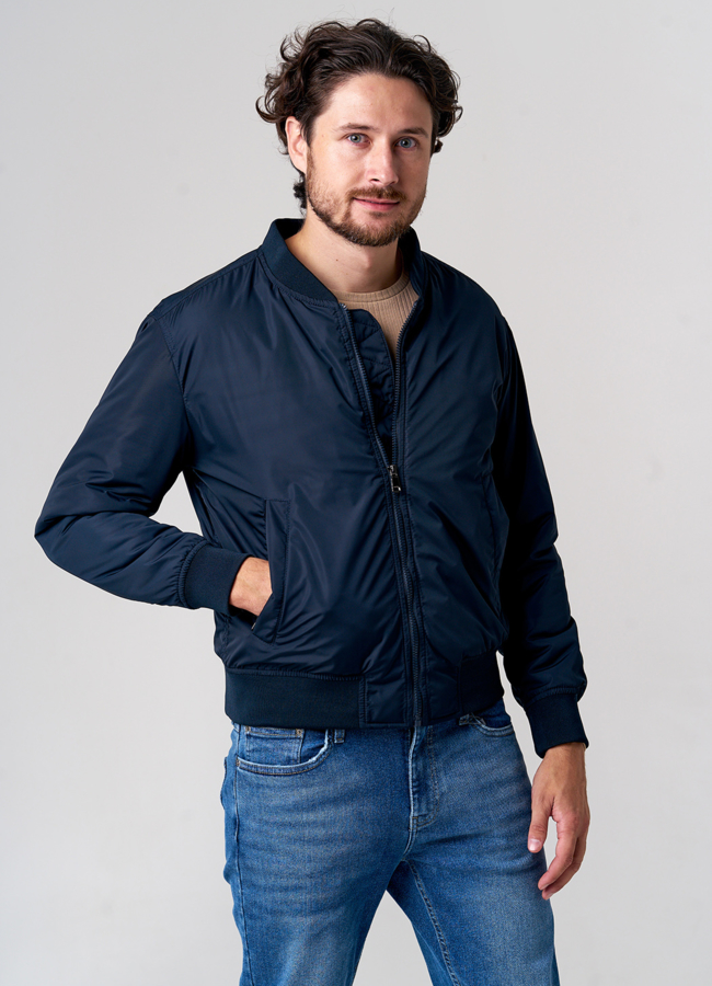 Куртка бомбер мужская синего цвета модель № MC 110 меха малина