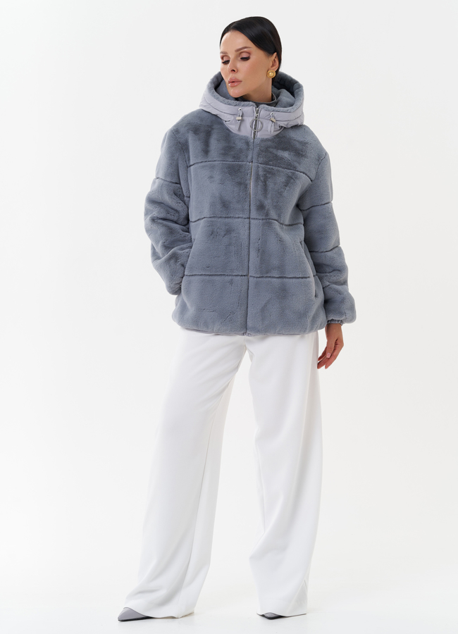 Пуховик из эко меха с капюшоном модель № 27651 меха малина