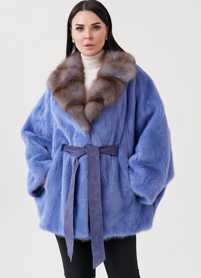 Шуба из норки с английским воротником из куницы  модель № 23978 универмаг малина