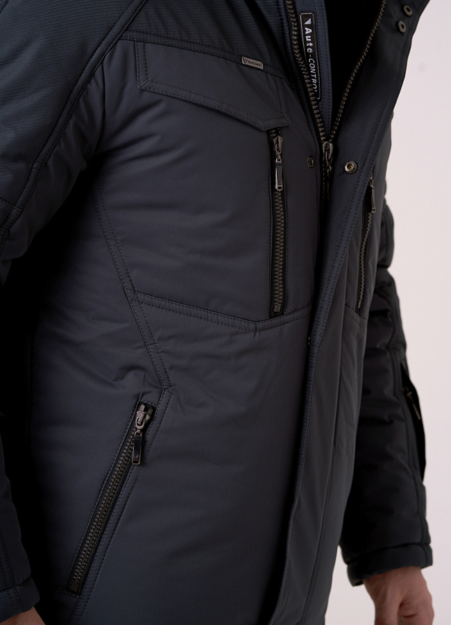 Пуховик прямой на молнии и кнопках с капюшоном модель № 0851 в рассрочку