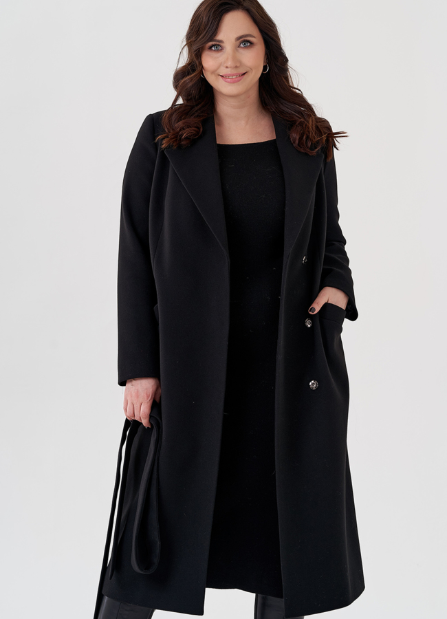 Классическое женское пальто в черном цвете модель № 23626 в кредит