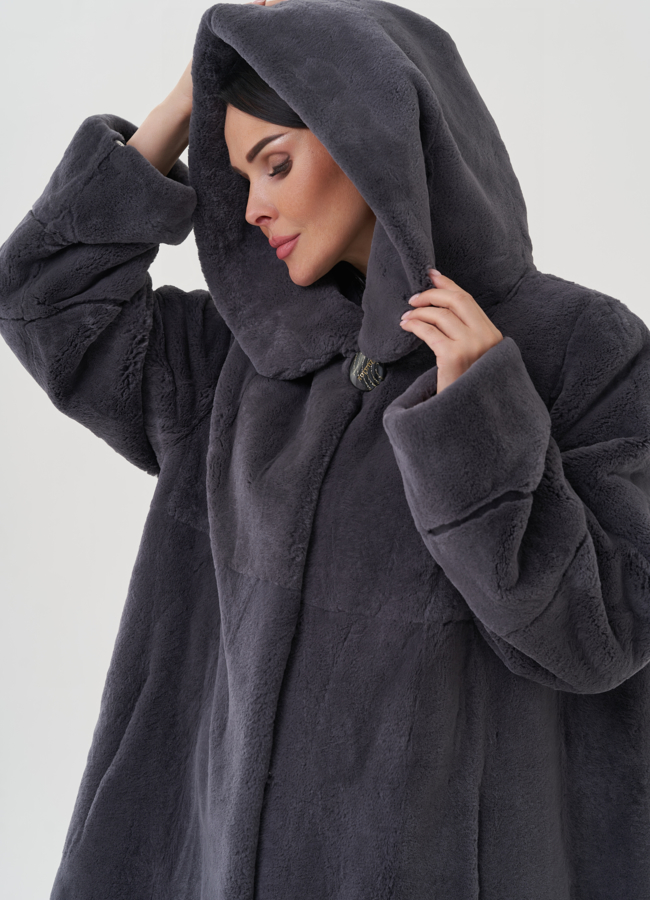 Шуба из меха кролика в цвете графит модель № 25340 универмаг малина