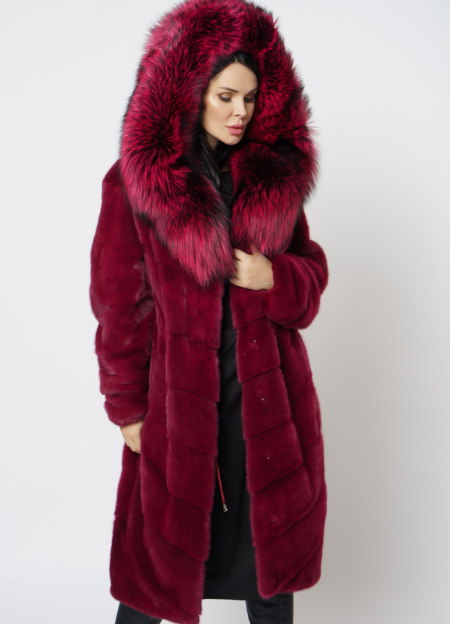 Шуба из норки бордового цвета модель № 1201 универмаг малина
