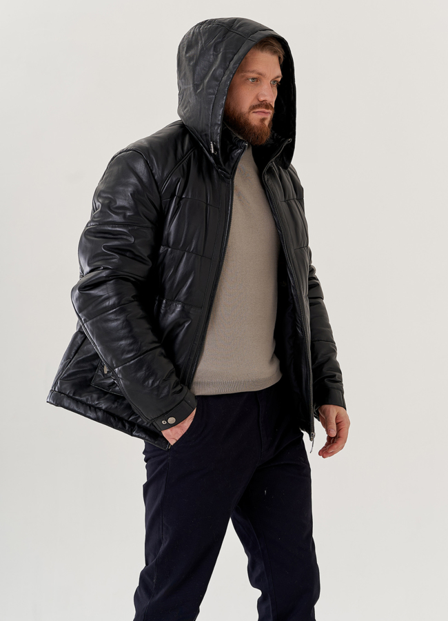 Мужской пуховик из натуральной кожи  модель № 78957 в кредит