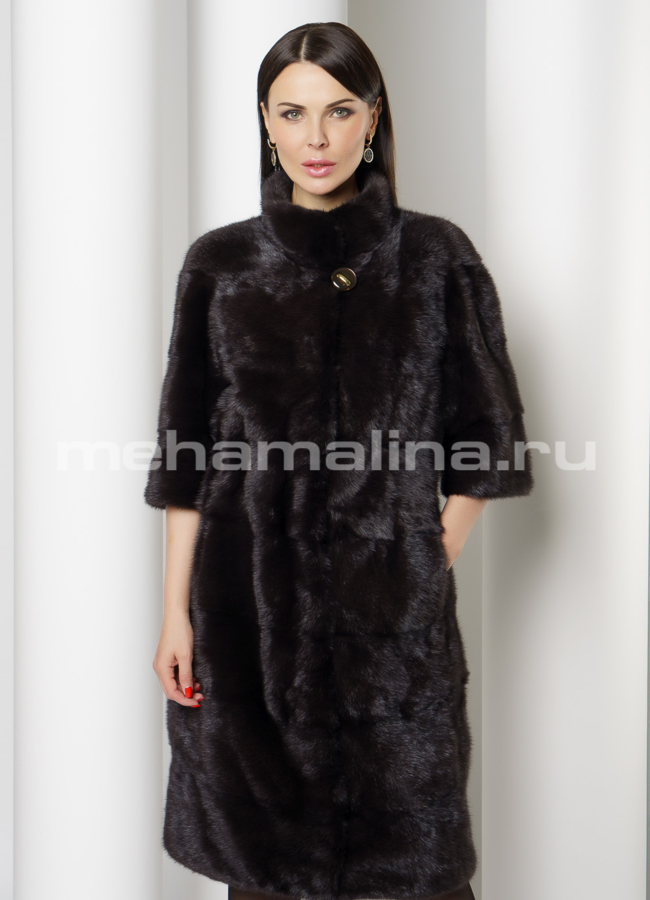 фото Норковая шуба воротник стойка цвет уголь модель № S-737
