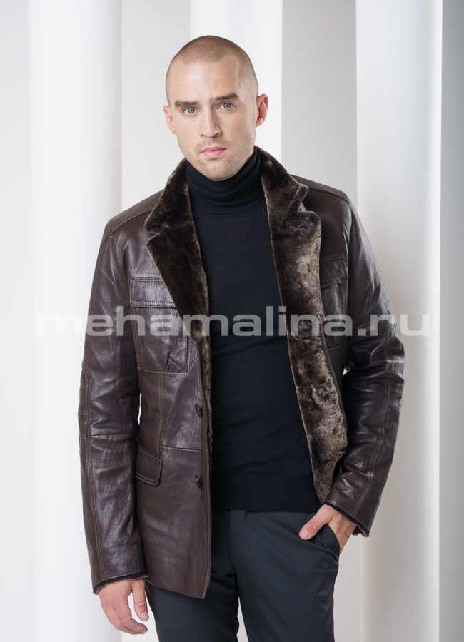 Мужская дубленка, цвет коричневый модель № DM-79 в кредит