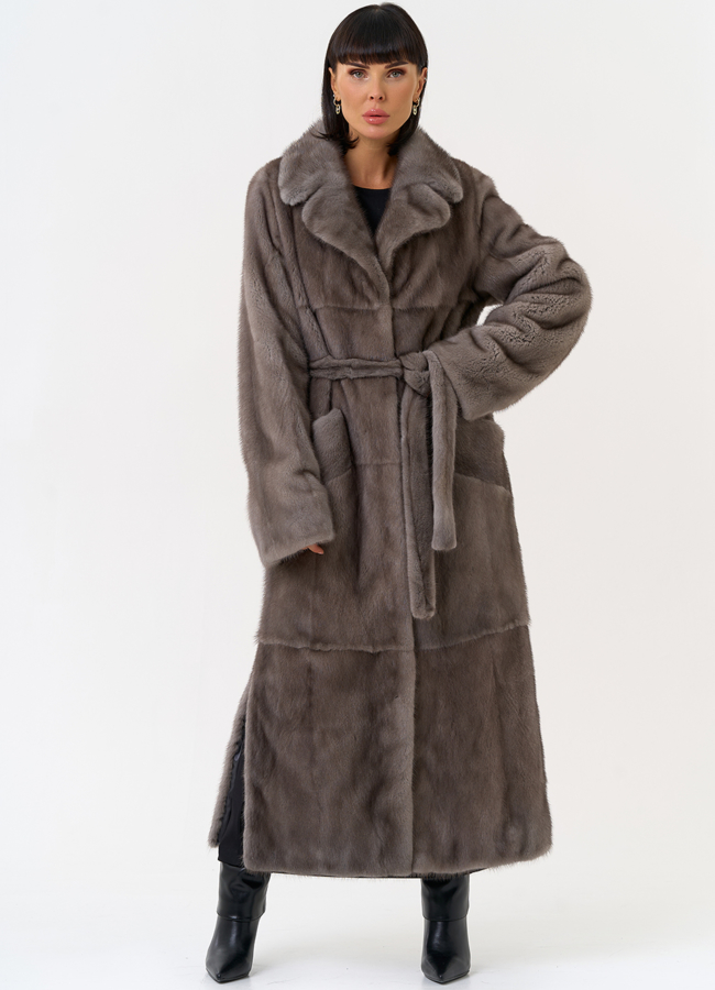 Длинная шуба из меха норки с английским воротником модель № 31598 меха малина Длинная шуба из меха норки с английским воротником модель № 31598 меха малина