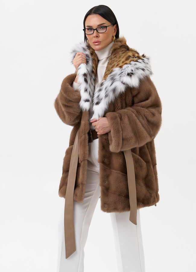 Короткая шуба из норки с рысью модель № 29523 универмаг малина