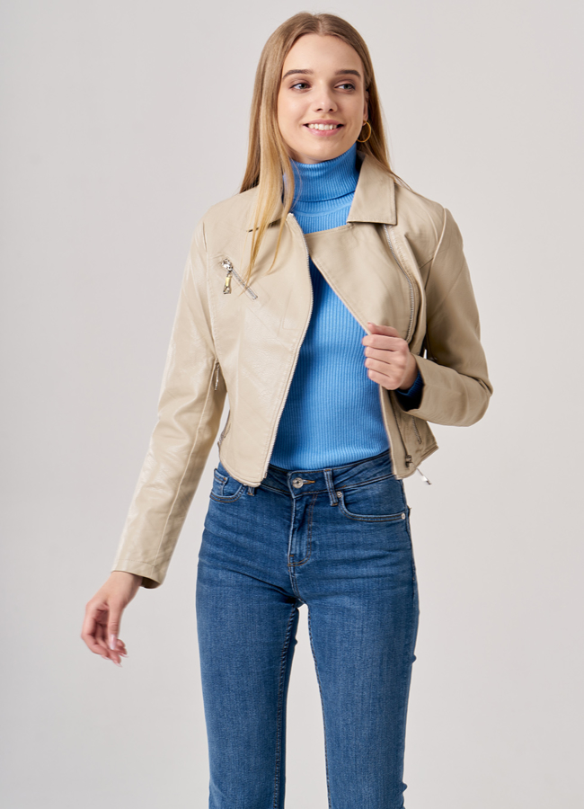 Куртка-трансформер бежевого цвета модель № 20629 меха малина