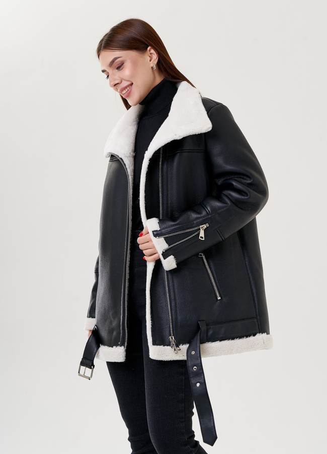 Женская дубленка - пилот из искусственного меха модель № 79307 универмаг малина