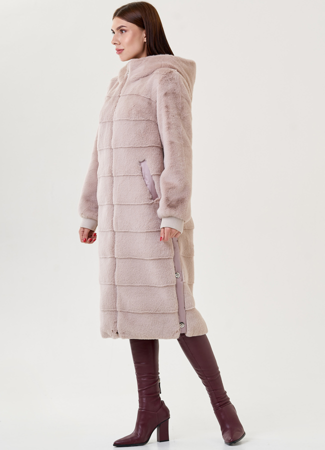 Пальто из искусственного меха с капюшоном модель № 79331 универмаг малина