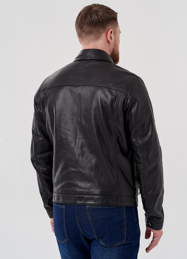 Мужская куртка из натуральной кожи черного цвета  модель № 24397 универмаг малина