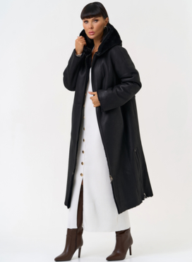 Натуральная двухсторонняя дубленка с капюшоном