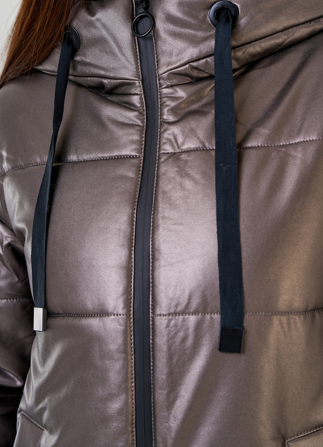 Укороченный женский пуховик из эко кожи Malina Siberian модель № 23372 в кредит