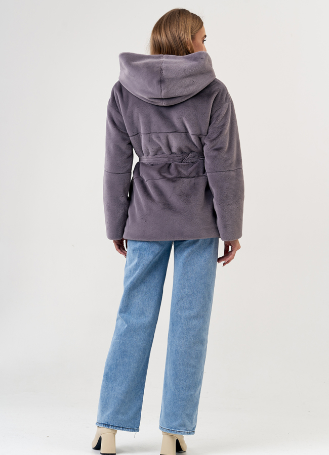 Укороченная шуба из эко меха с капюшоном модель № 21134 в кредит