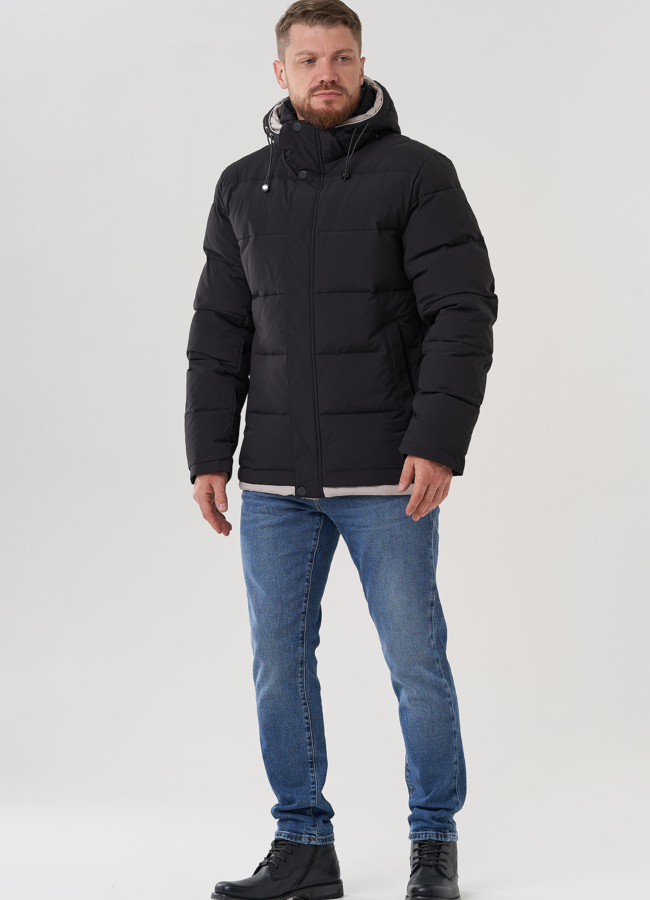 Мужской пуховик с капюшоном  модель № 81489 меха малина