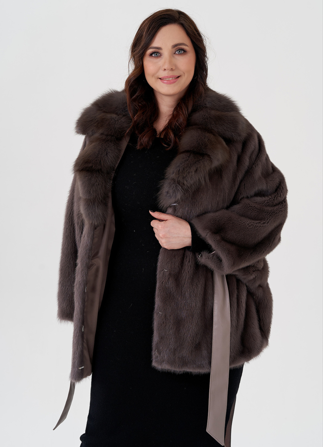 Укороченная шуба из норки под пояс модель № 23979 универмаг малина