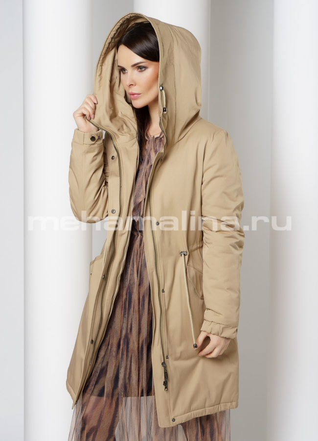 Меховая парка на молнии с капюшоном модель № 9002 универмаг малина