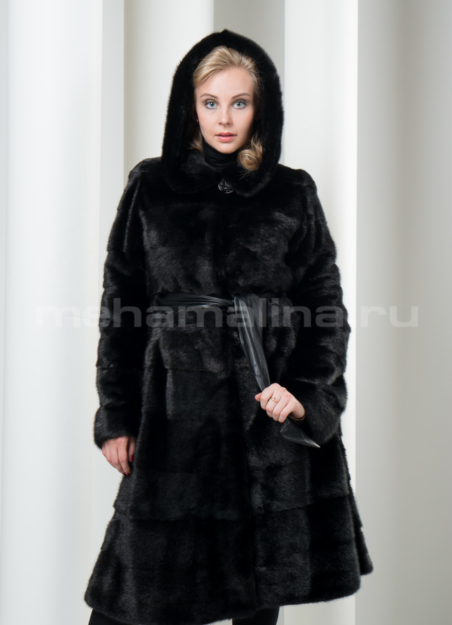 фото Шуба норка с капюшоном, цвет черный модель № S-99